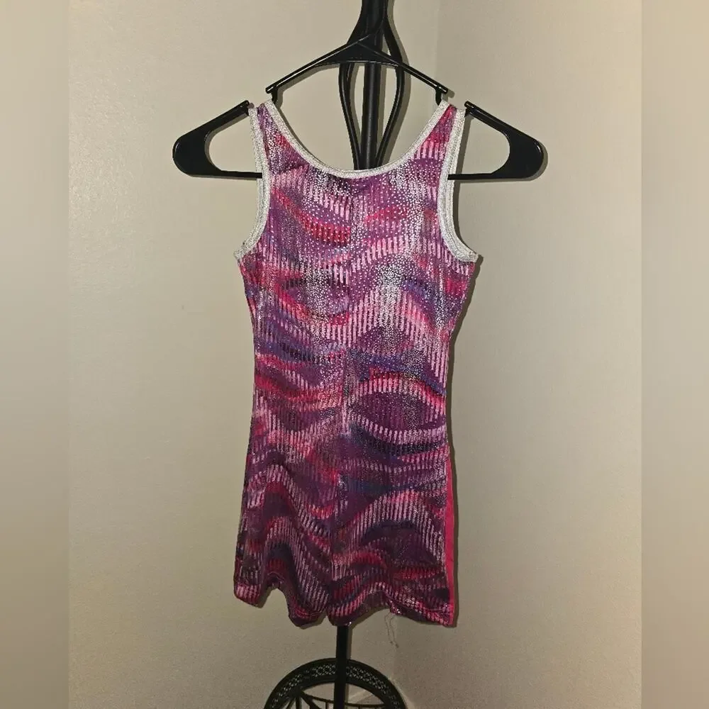 Pink and Purple Patterned Leotard Girls Large GUC